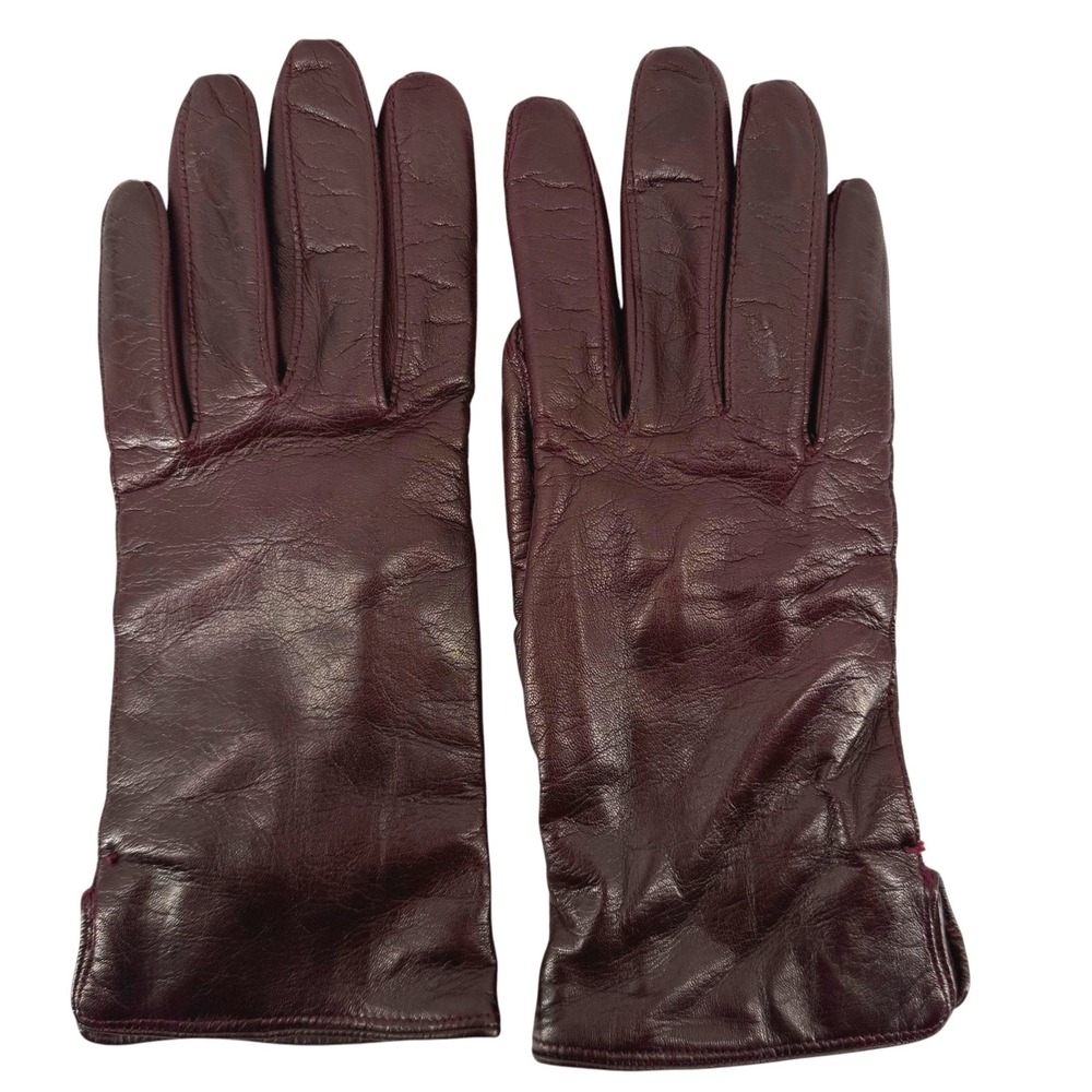 Coach Mahogany Brown Leather Cashmere Lined Gloves Made in Italy Sz 6.5 Vintage